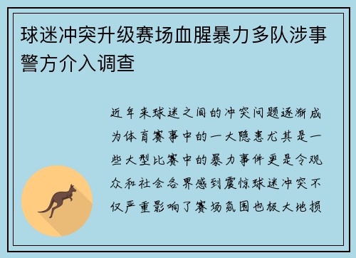球迷冲突升级赛场血腥暴力多队涉事警方介入调查