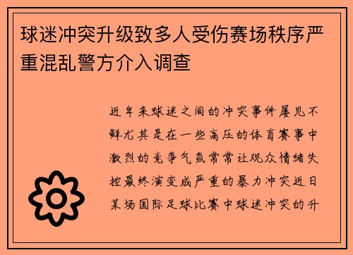 球迷冲突升级致多人受伤赛场秩序严重混乱警方介入调查