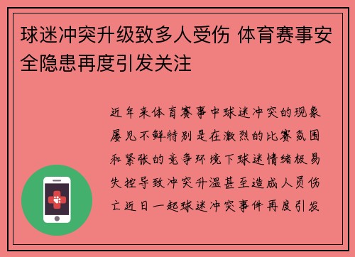 球迷冲突升级致多人受伤 体育赛事安全隐患再度引发关注