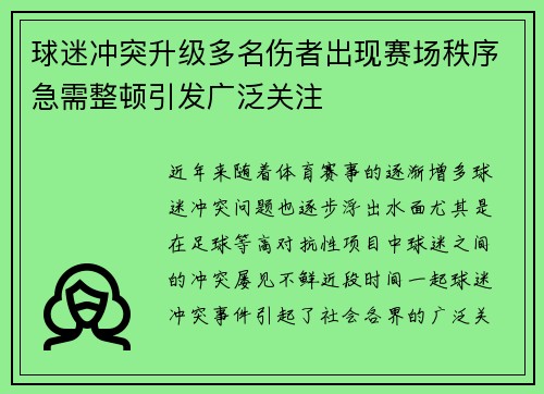 球迷冲突升级多名伤者出现赛场秩序急需整顿引发广泛关注